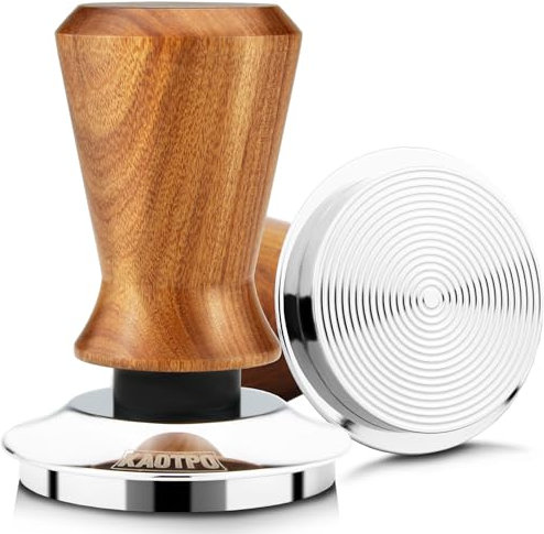 KAOTPO Kaffee Tamper 51mm mit 30lbs Anpressdruck, Griff aus Naturholz(Dalbergia cochinchinensis Pierre - Latein Sprache), Espresso Tamper mit Base Ripple Edelstahl 18/8(304) (51mm-Base Ripple)