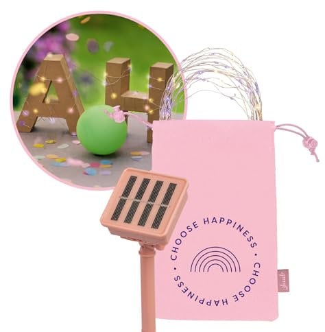 moses. Smile Solar-Lichterkette Tricolor, 12m Kupferdraht m. 100 farbigen LEDs (warmweiß, pink, lila) inkl. Solarpanel mit Akku u. Erdspieß, wetterfest