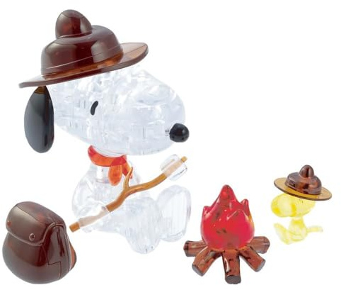 HCM Kinzel Crystal Puzzle Snoopy Camping 43 Teile – 3D Puzzle für Kinder und Erwachsene, Herausforderung für räumliches Denken und Dekorationselement