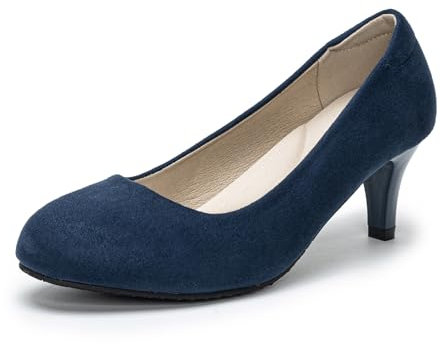Blue Suede Women's Low Heel Dress Pumps - Closed Toe Wedding Shoes Size 5
