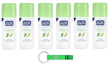 6x Neutro Roberts Deodorante Stick Fresco mit Grünem Tee und Limette- Deo Stick,0% Aluminiumsalze,40ml + Beni Culinari Kostenloser Schlüsselanhänger