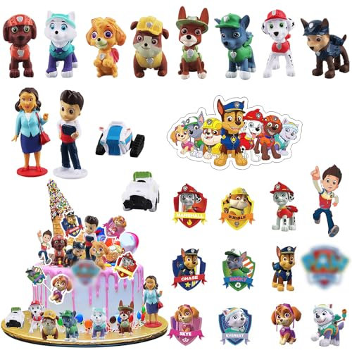 25 Stück ZoneYan Dog Patrol Tortendeko für Kindergeburtstag, Cake Topper, Kuchen Deko 3-8 Jahre
