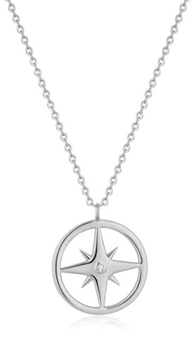GAVU Collier Argent 925 Femme, Collier Boussole Femme, Pendentif Anneau, Pendentif Zircone Cubique