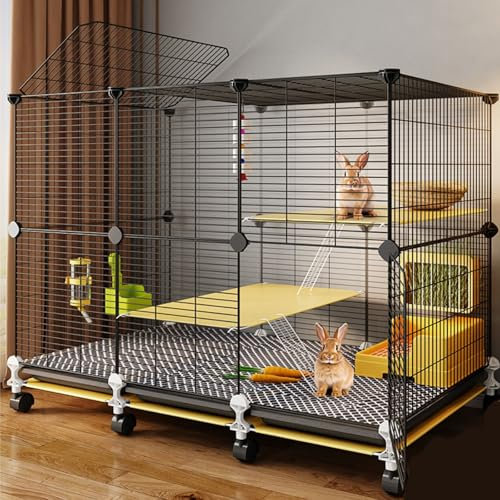 CYQQRDZSW 3-Stöckiger Kaninchenkäfig für Den Innenbereich mit Tiefen Ausziehwannen Und Universalrad, Kleintierhaus für Kaninchen, Frettchen, Chinchilla