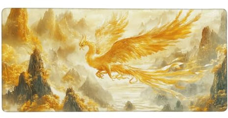 Gaming Mouse Pad Yellow Desk Mat Large 800 x 300 x 3mm XXL Mouse Mat Phoenix Gaming Mousepad for Improved Precision and Speed, Waterproof Surface,Mouse Mats with Anti-Slip Rubber Base Desk Decor-226