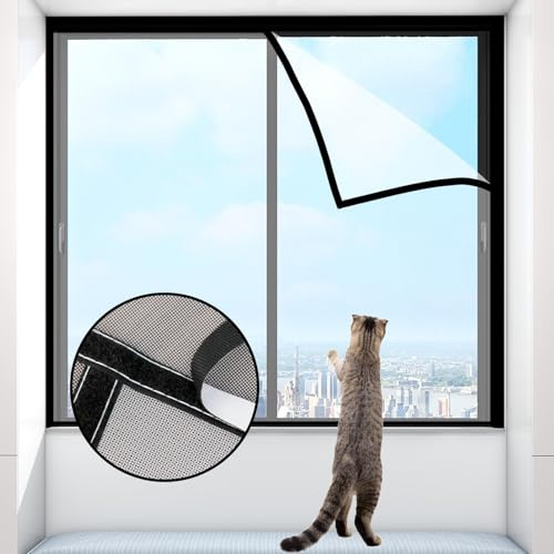 katzennetz fenster ohne bohren - Transparentes Netzgitter mit Selbstklebeband für Katzensicherung und Abwehr von Insekten, passend für Balkon und Schlafzimmerfenster, DIY-Größe (100x120cm)