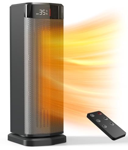 QEXREED Stufetta Elettrica Basso Consumo, 2000W, PTC, 4 Modalità, Modalità ECO, Termostato, 90° Oscillazione, Timer 24H, Telecomando, Protezione da Ribaltamento e Surriscaldamento per Uso Interno