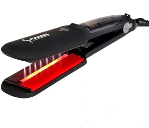 Steam Hair Straightener and Curler Iron 2 in 1, Professional Salon Infrared Flat Iron Wide Tourmaline Ceramic Plate, Vapor Straighteners for Hair 450 Degrees Adjustable Temp, 2 Inch, Black