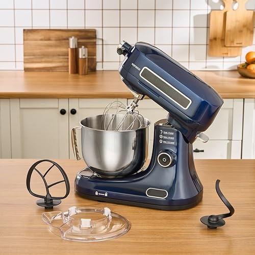 Karaca Pro Artisan Küchenmaschine mit integrierter Waage & Timer, 1600W, 5L Edelstahl-Schüssel, Knetmaschine & Teigmaschine, 12 Geschwindigkeitsstufen, Touchscreen, leiser Betrieb, Mıtternachtssaphır