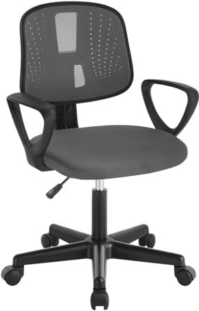 Klihome Schreibtischstuhl Kinder, Kinderschreibtischstuhl ergonomisch, Drehstuhl Kinderstuhl höhenverstellbar, mit Rollen Armlehnen, atmungsaktive Netzstoff-Rückenlehne, Grau, K0007BS