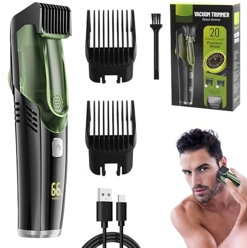 AVCXEC Barttrimmer Herren, Vacuum Beard Shaver for Men, IPX6 Wasserdichter Bartschneider Herren mit 2 Kämmen, Unterstützt 20 Längen 1-20mm, Wiederaufladbarer Bart Trimmer, für Schnurrbart Koteletten