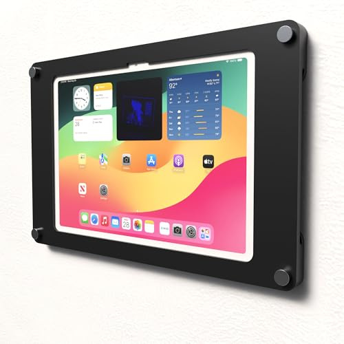 TABcare Acryl-Wandhalterung, schwebend, rahmenlos, Display-Kit mit Metall-Abstandshaltern für iPad 7/8/9, 10.2, iPad Air 3, 10.5, iPad Pro 10.5 Tablet, Schwarz