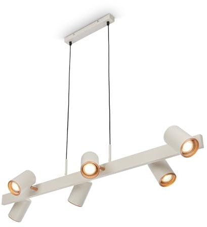 BRILONER - Suspension LED 6 spots orientables, culots GU10 (ampoules non incluses), design moderne pour salle à manger ou cuisine, 110x25x120 cm, Gris chaud/Café