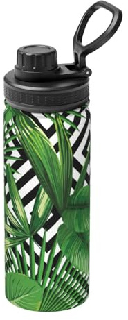 18 Oz Double Wall Vacuum Insulated Stainless Steel Green Leaves of Palm Tree Tropical Plant Print Water Bottle,Sweat Leak Proof,Keep Cold 24h Hot 12h