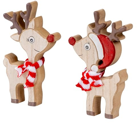 levandeo 2er Set Deko Aufsteller Hirsch Weihnachtsdeko Holz Tischdeko Rentier Nikolaus Weihnachten Deko