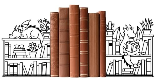TWINKLEMON 1 Paire de Serre-Livres pour étagères, Serre-Livres métalliques Robustes, Supports Forme de Dragon et d'étagère, Organiseur de Livres Original pour Les bibliophiles (Dragon)