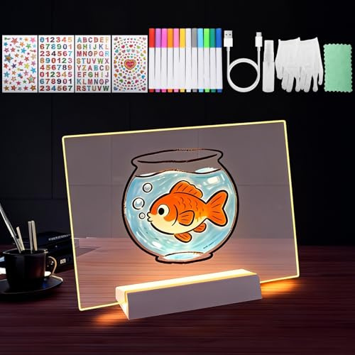 Tableau Acrylique Lumineuse Message LED Rechargeable Bloc-Notes 30x20CM | Tableau D'écriture Mémo Essuyable avec 12 Stylos de Couleur et Autocollants pour Décorations Fête Publicitaire Planification