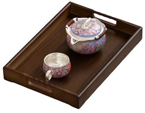 Gsrhzd Tray, Rectangular Bamboo Serving Tray with Handles for Tea, Snack, Fruit, Breakfast, for Home, Cafes, Eateries etc(38 x 26 x 4.5CM)