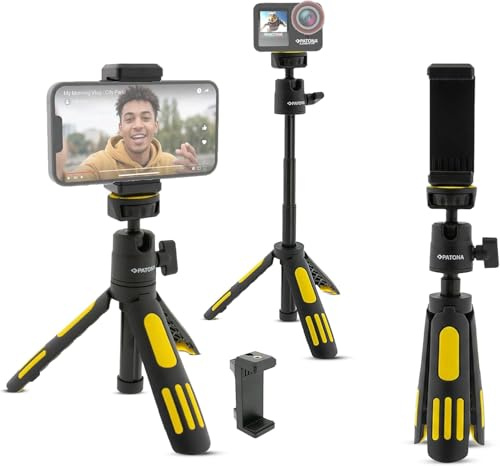PATONA erweiterbares bis 30cm Tripod | Handy Stativ für Smartphone & Kamera | Mit Smartphone Clip, Stativ für Handy, Tripod Hergestellt aus einer Kombination aus robustem Kunststoff & Aluminium