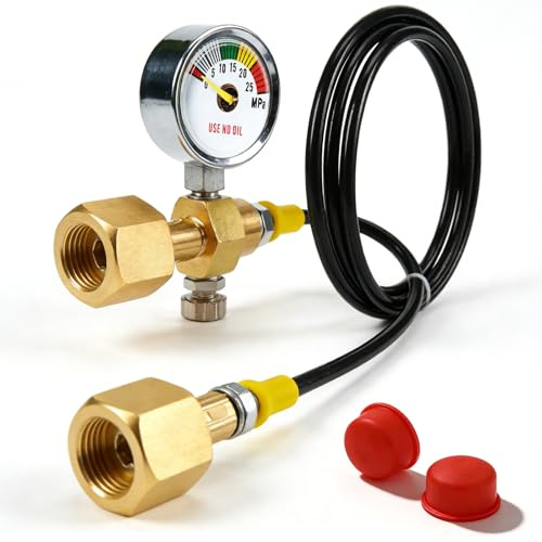 1,5m CO2 Umfüllschlauch, CO2 Adapter Hochdruckschlauch mit 3000PSI Manometer, Gewinde Anschluss 2 x W21,8 x 1/14, Schutzgas Umfüllschlauch Gasflasche, Schlauch Zapfanlage für Argon Stickstoff