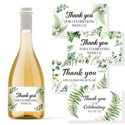 TNKBREEZE 40Pcs Wine Bottle Label Sticker Thank You Wine Labels Decorative Wine Labels Gift for Client Friends Family for Oils Dispenser Glass Bottles 9 * 5cm/3.54 * 1.96in Leaves