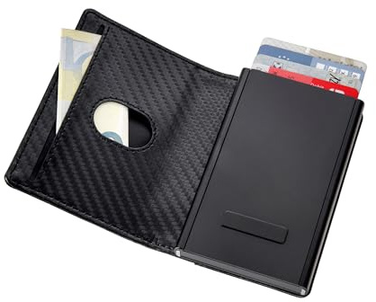 TROIKA Kartenetui mit herausnehmbarem MagSafe Sherlock Home 2-in-1 Wallet mit RFID Schutz Ausleseschutz für 6 Karten - starker Magnet zum Befestigen am Handy aus Kunstleder, Metall in Carbon-Optik