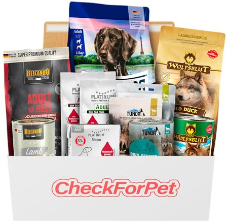 CheckForPet Hundefutter Probierpaket Adult – Probierbox für ausgewachsene Hunde mit Nassfutter & Trockenfutter für Hunde, Hundefutter trocken und nass mit Top-Marken, Geschenkidee für Hundebesitzer