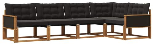 vidaXL Outdoor-Sofagarnitur mit Kissen 5 pcs Natürlich und Schwarz, Moderne Gartenmöbel, Sofa-Kollektion und robuste Terrassenbestuhlung, gemütliche Lounge-Einheit