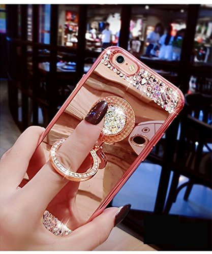 EMAXELERS iPhone 6S Coque Protection Diamant Crystal Bling Glitter Sparkle Miroir Coque Cas Case Cover Couverture Etui with Ring Stand Holder pour Apple iPhone 6/6S,Rose Gold