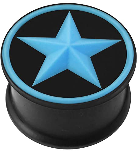 Schwarzer Silikon Double Flared Tunnel Blauer Stern Aufdruck Ohr Piercing Schwarz Verschiedene Größen Plug Tunnel Ohrring Männer Frauen