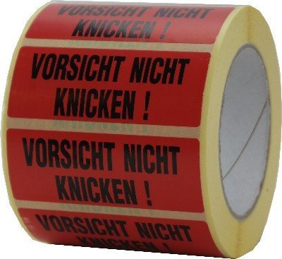 1000 Warnaufkleber Vorsicht nicht knicken! 90x35mm Etiketten auf Rolle