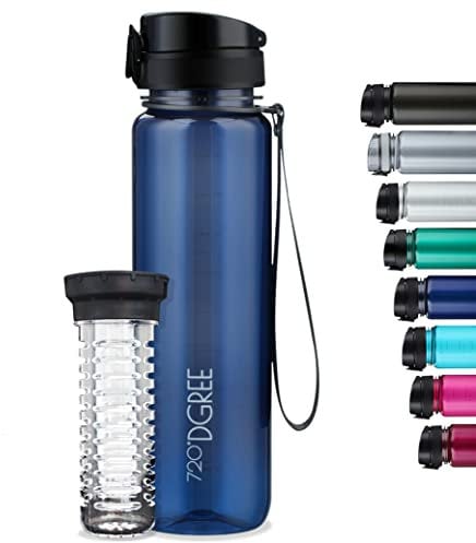 720°DGREE Trinkflasche 1l “uberBottle“ crystalClear +Früchtebehälter - BPA-Frei, Auslaufsicher - Wasserflasche für Sport, Fitness, Uni, Outdoor - Tritan Sportflasche Leicht, Stoßfest, Wiederverwendbar