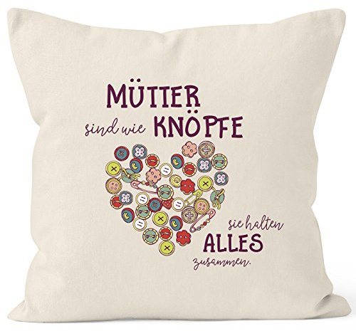 MoonWorks Kissen-Bezug Mütter sind wie Knöpfe sie halten Alles zusammen Kissen-Hülle Deko-Kissen Baumwolle Natur Unisize