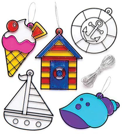 Baker Ross Suncatcher-Anhänger mit Strandmotiven für Kinder zum Dekorieren – Sommer-Bastelset für Kinder (8 Stück)