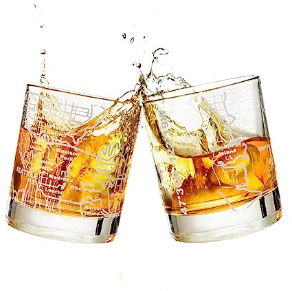 Greenline Goods Whiskey Glasses - 10 Oz Tumbler Set for Seattle lovers, Etched with Seattle Map | Old Fashioned Rocks Glass - Set of 2