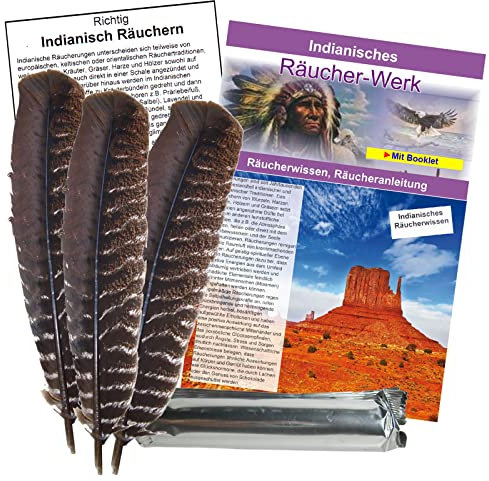 Naturheilmittel Heilsteine Methusalem GmbH Neu-Ulm 3x braune Räucher-Feder 20-25cm + 10 Tabs Premium Räucherkohle für jedes Räucherwerk mit Räucheranleitung & Booklet. 81806-3