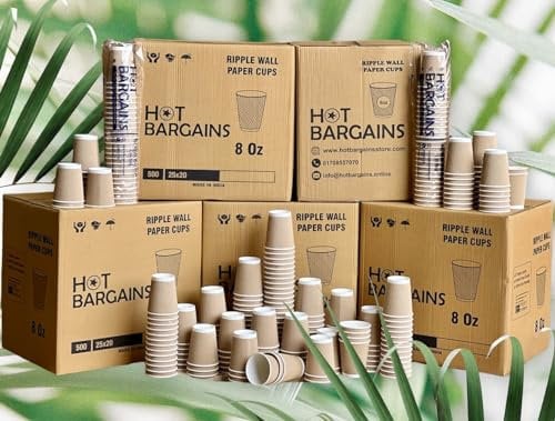 1000 X 8oz Disposable Kraft Paper Cups for Hot and Cold Drinks, Triple Walled Ripple Cups for Coffee, Tea and Other Drinks Hot and Cold Disposable Tableware