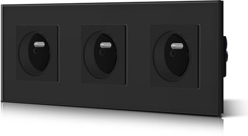 BSEED Prise Murale Prises de courant Alternatif 3 Gang Cadre en Verre Trempé Norme Française 16 Amp 240V 228mm Noir