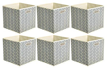 Amazon Basics Collapsible Fabric Storage Cubes with Oval Grommets, 6-Pack, Chevron Grey