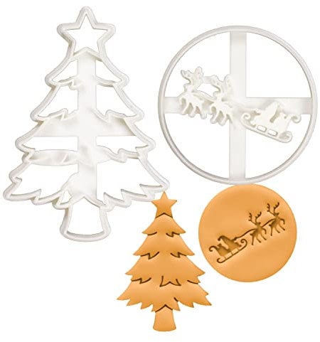 Satz von 2 Weihnachten Ausstechformen (Formen: Weihnachtsbaum und Weihnachtsmann und Rentier), 2 Teil