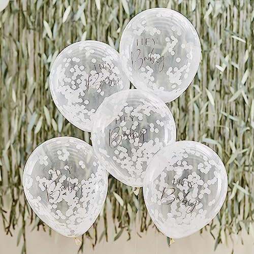 Luftballons/Konfettiballons HEY BABY weiß helium-fähig - Raumdeko Dekoration Babyparty Babyshower Gender-Reveal Taufe & Geburt Junge Mädchen Accessoires & Zubehör 5 Ballons