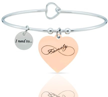 SAGA GIOIELLI® BRACCIALE RIGIDO DONNA FRASI PENSIERI PAROLE EMOZIONALE INCISIONE ACCIAIO CUORE ROSE' (Family)