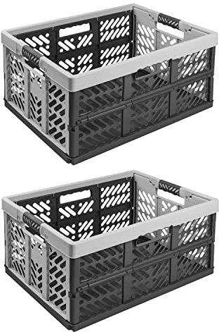2x Stabile Profi Klappbox 45L - 54 x 37 x 28 cm - Einkaufskiste klappbar mit Soft-griffe - Transportkiste stapelbar, Hellgrau
