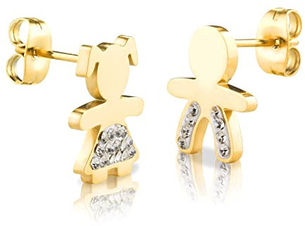inSCINTILLE Orecchini Donna con Bebè in Acciaio Inossidabile e Brillanti - Vari Colori (Bimbi Oro giallo)
