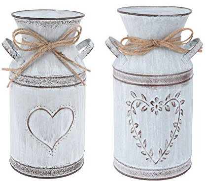 Cabilock 2 Piezas Florero Decorativo Metal Rústico Lata de Leche Florero Florero Decorativo Jarra Decorativa Vintage con Asa para Flores Secas Artificiales O Utensilios de Cocina