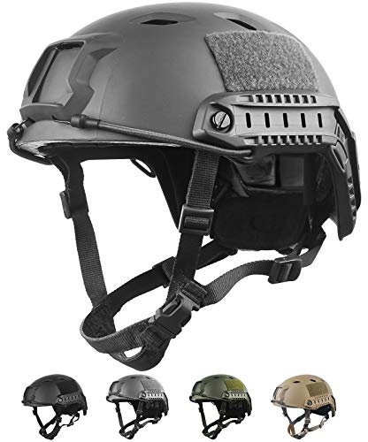 LOOGU Taktischer Helm Fast BJ Airsoft Helm Ops Core Schutzhelm mit Pads und seitlichen Schienen Sturzhelm für Freizeit Outdoor Paintball Kampfhelm Gefechtshelm Top Helm