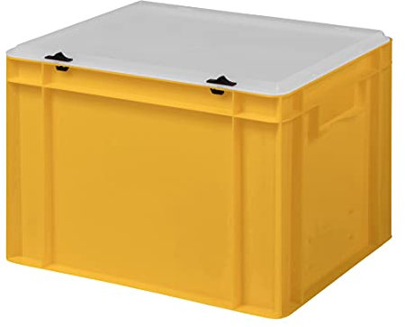1a-TopStore Design Eurobox Stapelbox Lagerbehälter Kunststoffbox in 5 Farben und 16 Größen mit transparentem Deckel (matt) (gelb, 40x30x28 cm)