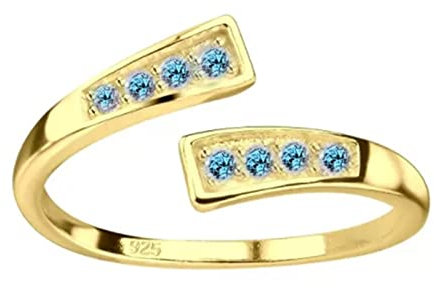 FIVE-D Ring Zehenring Zehring Zirkonia Fußschmuck 925 Sterling Silber (Hellblau-Gold)