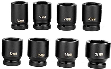 Schlagschrauber Nüsse 3/4 zoll Set 8-tlg Kraft-Steckschlüssel-Einsatz-Satz Impact Socket Set 19,05 mm (3/4) Kraftsteckschlüssel-Set 24-38 mm Schlagnuss-Satz zum Lösen/Entfernen von Schrauben