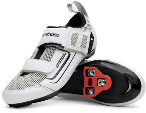 tommaso Veloce II Fahrradschuhe - Ride in Style - Peloton Schuhe Triathlon Rennrad Indoor Cycling Herren Damen Kompatibel mit Look Delta SPD SPD-SL Stollen Weiß Schwarz, Weiß - Delta Bundle, 13 Women